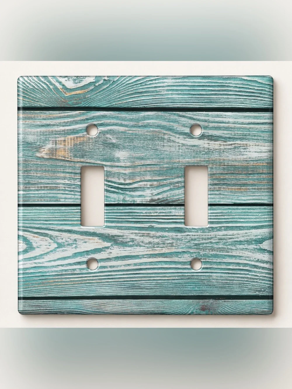 Handmade Teal Distressed Wood Double Toggle Light Switch Cover Plate